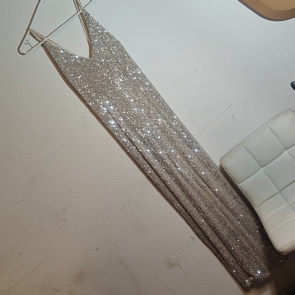 Aakaa Silver Sequin Sleeveless Jumpsuit Romper
